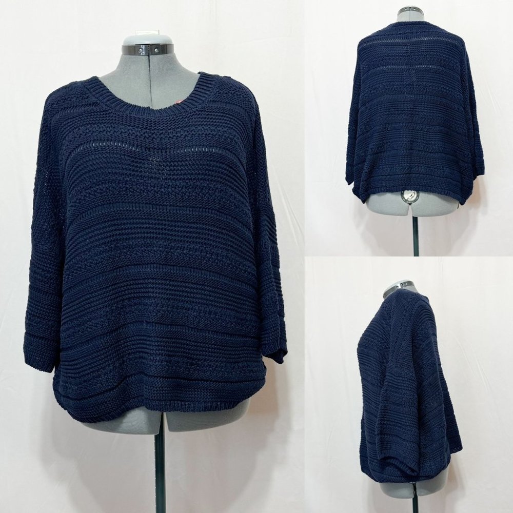 Joseph A NWT Sz XL Navy Boxy  3/4 Sleeves Crewneck Sweater
